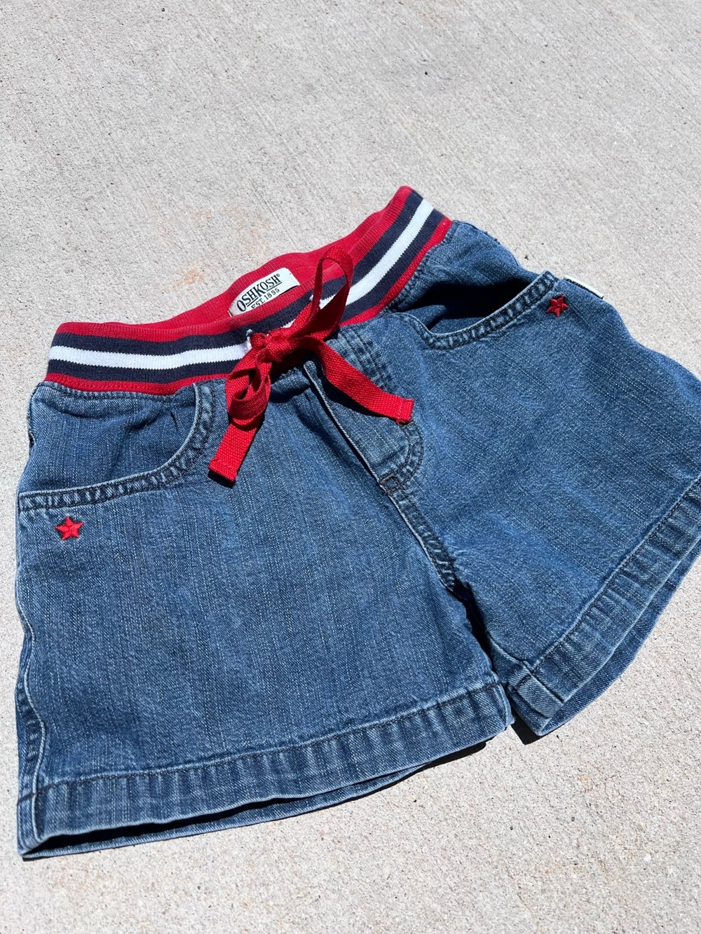 OshKosh B'gosh Denim Shorts with Red Trim and Ribbon
